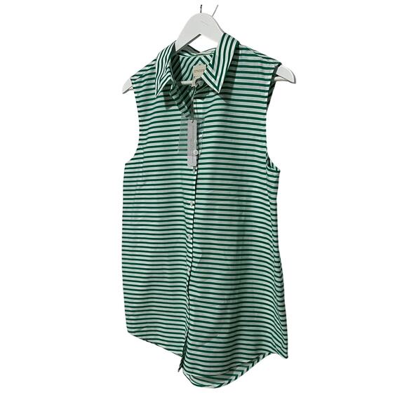 CHICOS TOP WOMENS 2 US 12/14 BUTTON UP TUNIC BLOUSE STRIPE GREEN OLD STOCK NWT - Picture 8 of 12